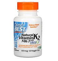 Doctor's Best, натуральный витамин K2 MK-7 с MenaQ7, 100 мкг, 60 вегетарианских капсул