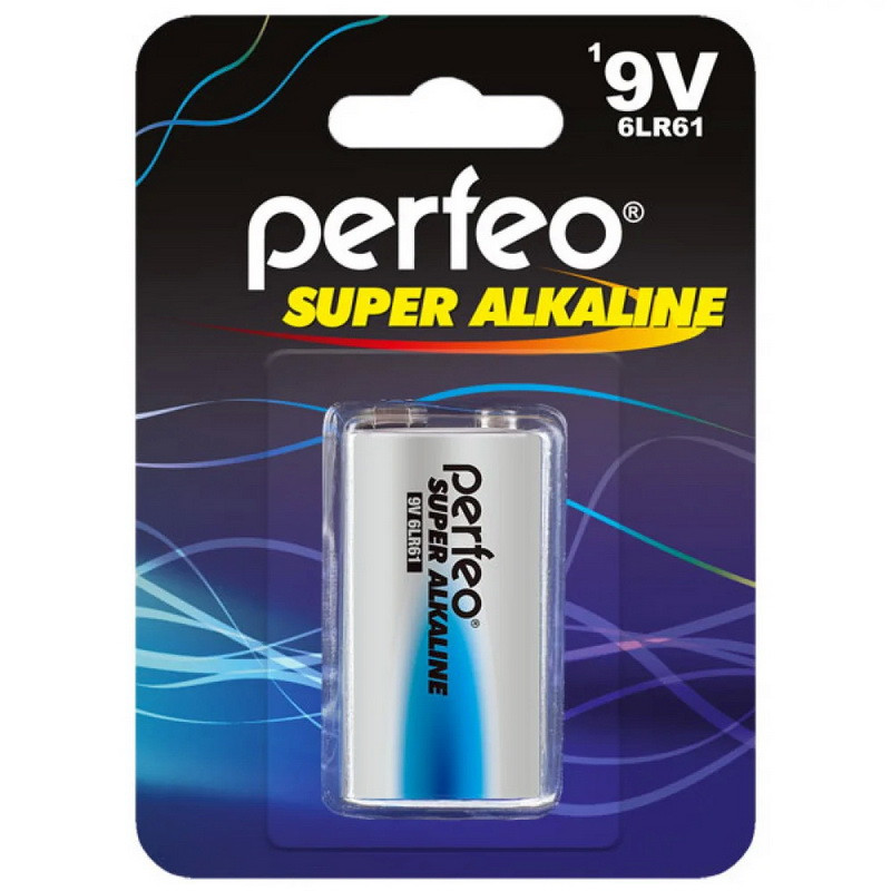 Батарейка алкалиновая Perfeo Super Alkaline, 6LR61-BL1, 9В, крона, блистер, 1 шт.