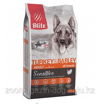 BLITZ ADULT TURKEY & BARLEY  ALL BREEDS/ корм для ВЗРОСЛЫХ СОБАК ВСЕХ пород/ ИНДЕЙКА & ЯЧМЕНЬ/15кг