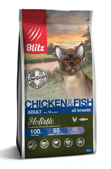 BLITZ ADULT CAT CHICKEN & FISH /низкозерновой корм для ВЗРОСЛЫХ КОШЕК/ КУРИЦА & РЫБА / 5 кг - фото 1 - id-p104840906
