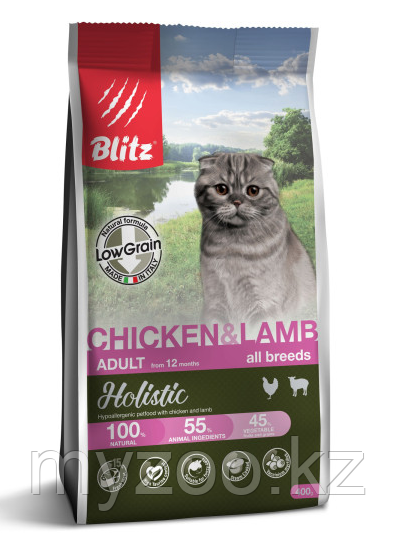 BLITZ  ADULT CAT CHICKEN & LAMB  / низкозерновой корм для ВЗРОСЛЫХ КОШЕК/ КУРИЦА & ЯГНЕНОК / 1,5 кг