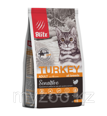 BLITZ ADULT CATS TURKEY /корм для ВЗРОСЛЫХ КОШЕК полнорационный/ ИНДЕЙКА/ 2 кг