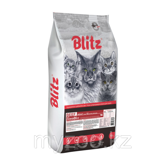 BLITZ ADULT CATS BEEF /корм для ВЗРОСЛЫХ КОШЕК полнорационный/ ГОВЯДИНА/ 10 кг