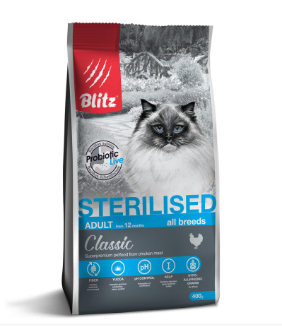 BLITZ STERILISED CATS CHICKEN/сухой корм для стерилизованных кошек с Курицей/0,4 кг
