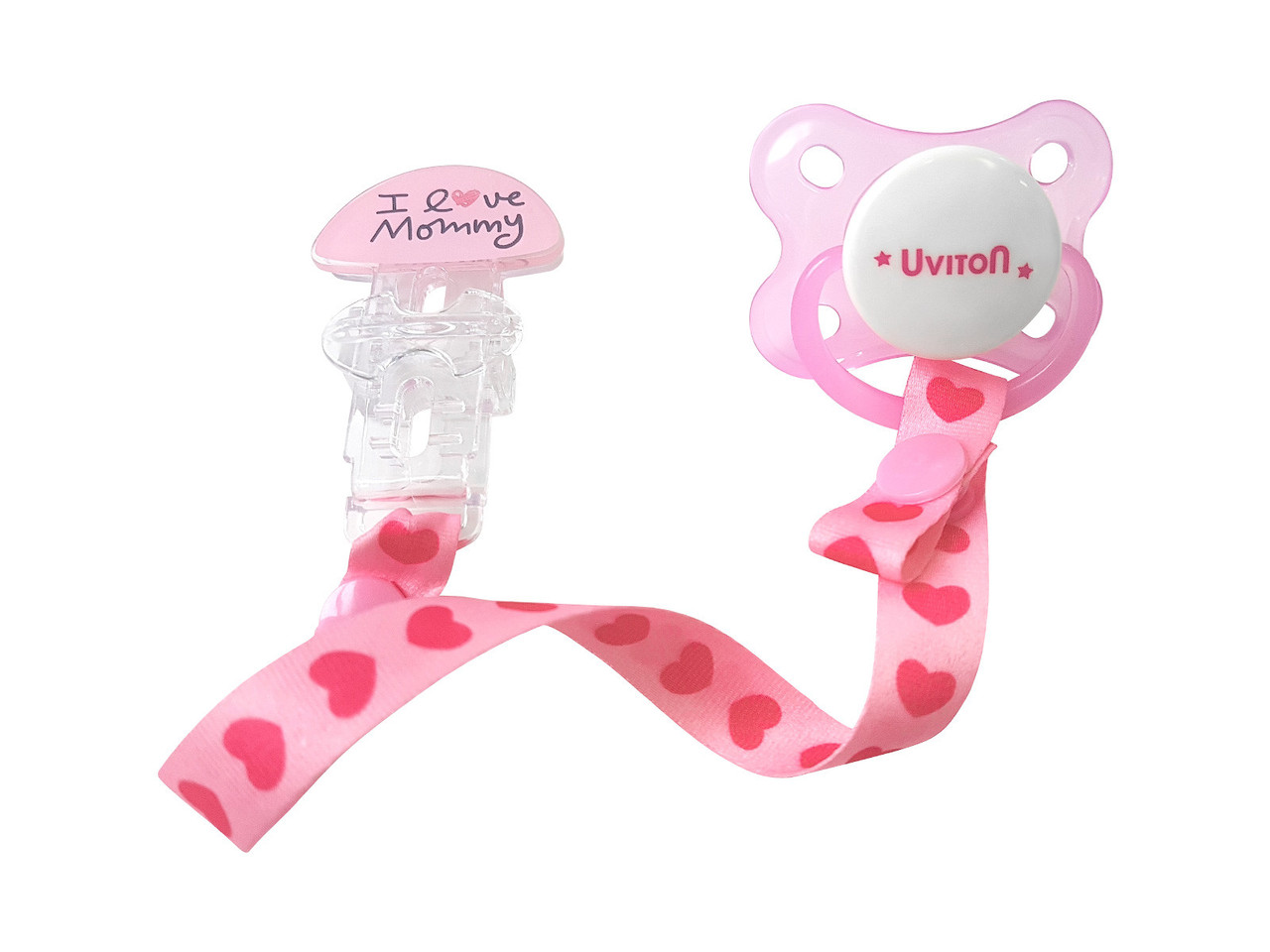 Пустышка силиконовая ортодонтическая на клипсе I love mommy (Я люблю маму), 0-6 мес, 1 шт, BPA-free, фото 1