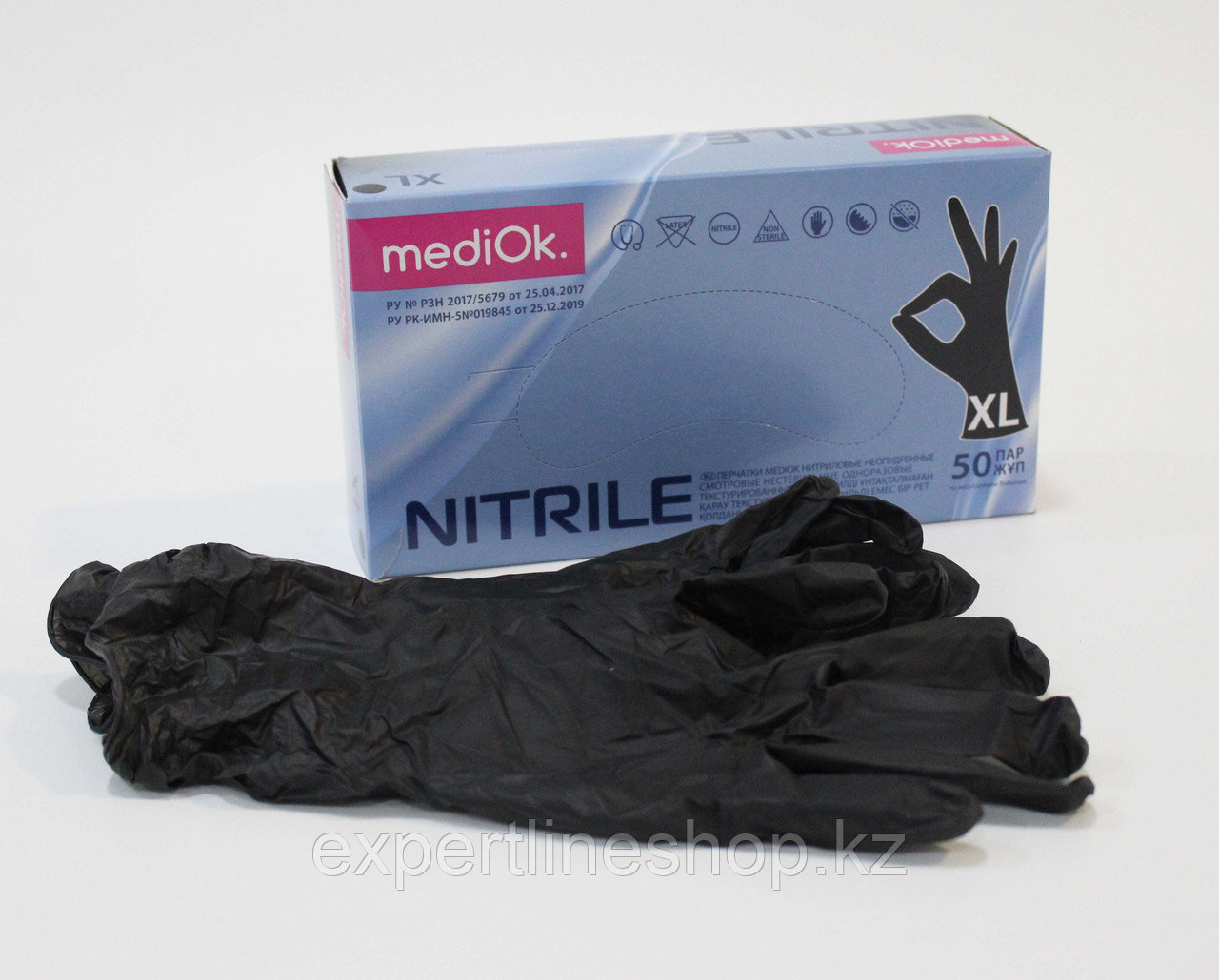 Перчатки смотровые mediOk нитриловые неопудренные текстурированные нестерильные ЧЕРНЫЕ, р-р XL
