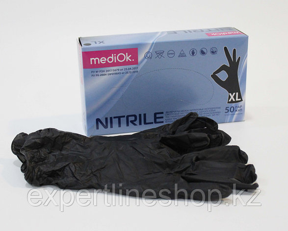 Перчатки смотровые mediOk нитриловые неопудренные текстурированные нестерильные ЧЕРНЫЕ, р-р XL, фото 1