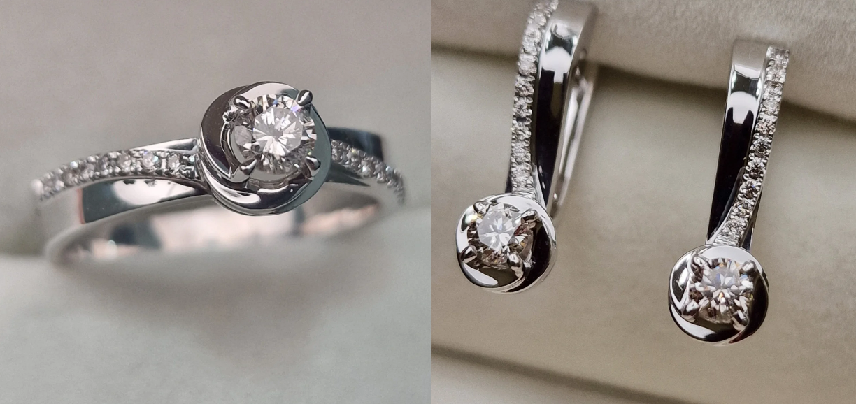 Золотой набор с бриллиантами (кольцо 0,31Сt SI1/H VG-Cut, серьги 0.59Ct VVS2-SI1/K, VG-Cut )