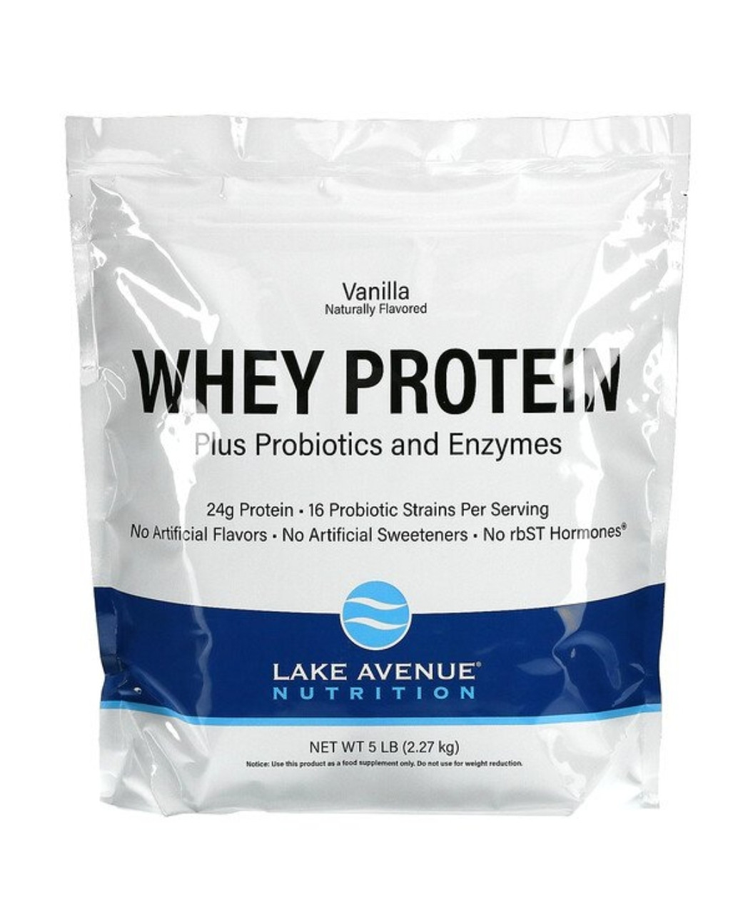 Lake Avenue Nutrition Сывороточный протеин с пробиотиками, со вкусом ванили, 2,27 кг (5 фунтов) - фото 1 - id-p116235398