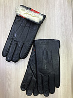 Мужские кожаные перчатки с натуральным мехом