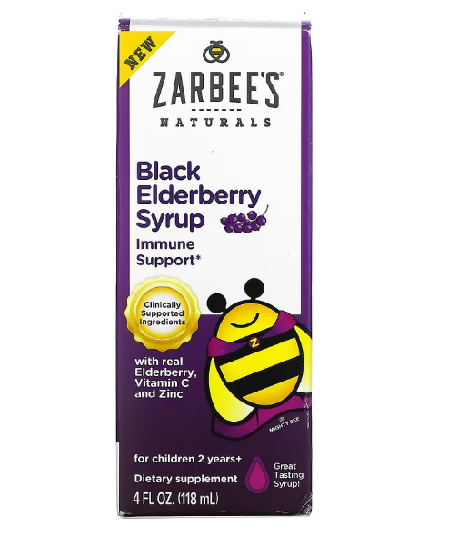 Zarbee's, Сироп из черной бузины с натуральной бузиной, витамином С и цинком, для детей от 2 лет, 118 мл (4 жи
