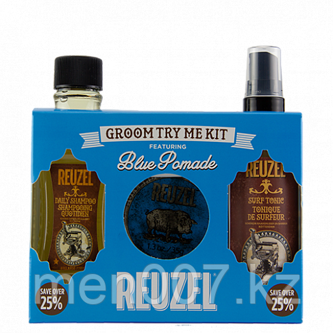 Reuzel, Косметический набор Groom Try Me Kit Blue Pomade (Помада 35г, Тоник-Спрей 100мл и Шампунь 100мл)