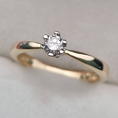 Золотое кольцо с бриллиантами 0.174Сt SI2/J, 16,5р.VG - Cut