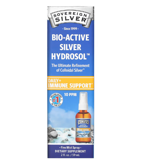 Sovereign Silver, Bio-Active Silver Hydrosol, поддержка иммунитета, вертикальный спрей, 10 част./млн, 59 мл (2