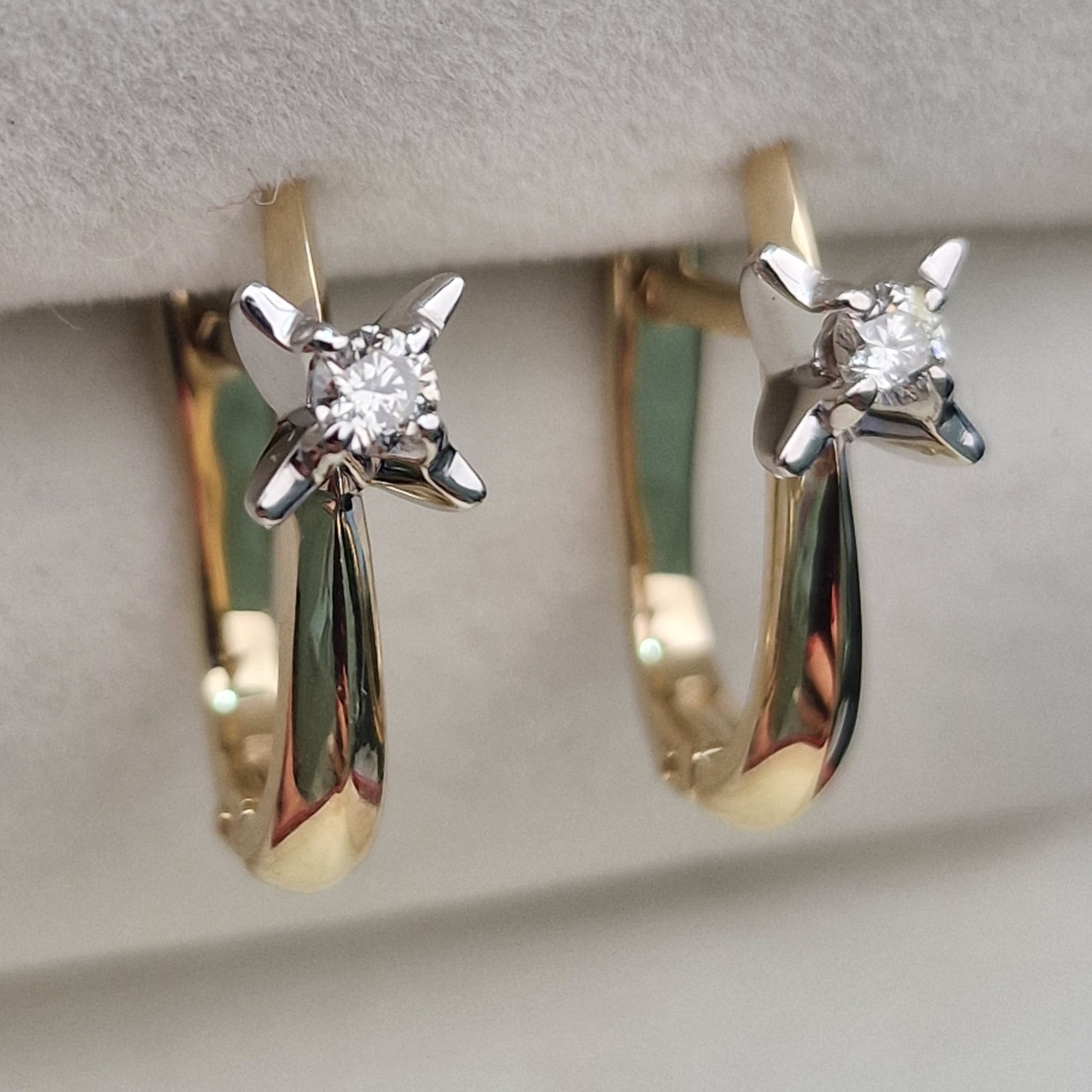 Золотые серьги с бриллиантами 0.16Ct SI1-SI2/K, VG-Cut