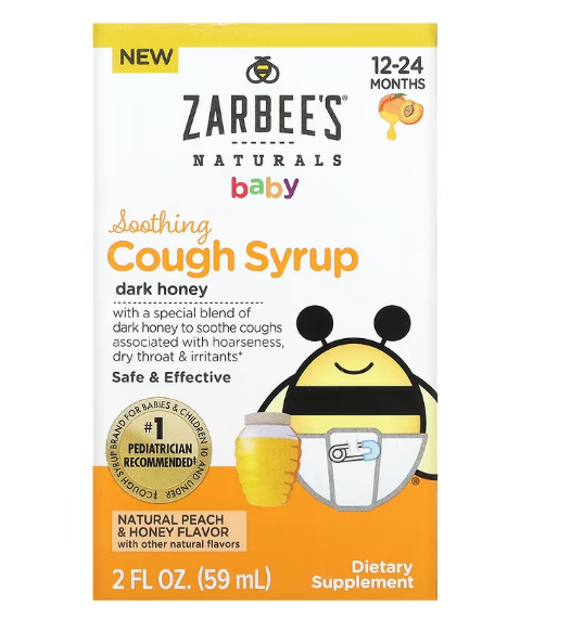 Zarbee's, Naturals, детский успокаивающий сироп от кашля, для детей от 12 до 24 месяцев, натуральный персик и