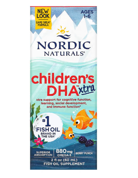 Nordic Naturals, Children's DHA Xtra, для детей возрастом 1–6 лет, вкус ягодного пунша, 880 мг, 60 мл (2 жидк.