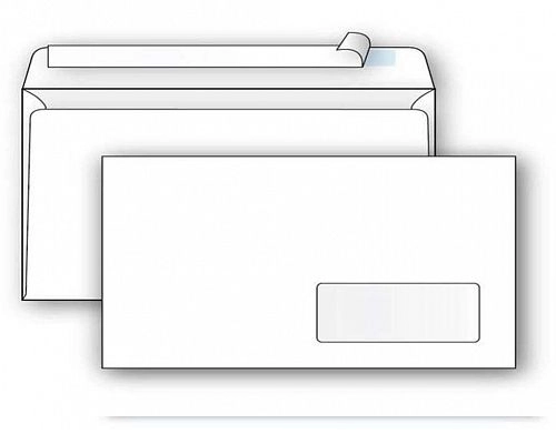 Конверт Е65 Ряжская печатная фабрика (110х220 мм) белый, удаляемая лента, правое окно 45х90 мм - фото 1 - id-p104889427