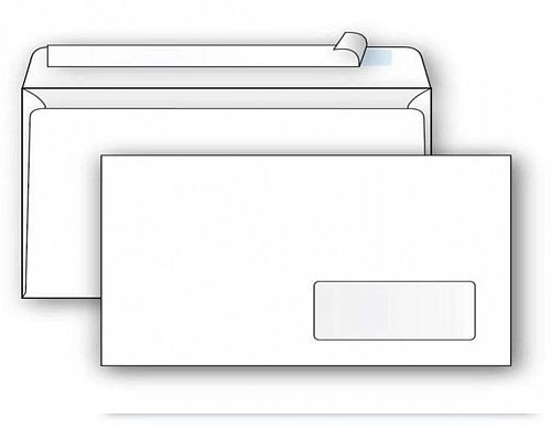 Конверт Е65 Ряжская печатная фабрика (110х220 мм) белый, удаляемая лента, правое окно 45х90 мм, фото 2