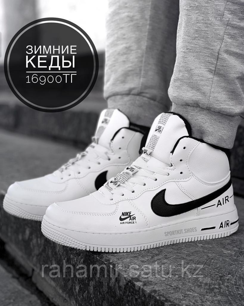 Кеды Nike AF-1 выс бел чер лого зим 15-2, фото 1