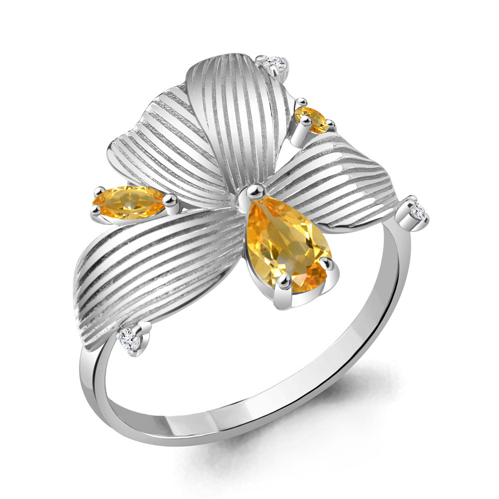 Серебряное кольцо Aquamarine 6931506А.5 покрыто родием