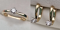 Золотой набор с бриллиантами (кольцо 0.174Сt SI2/J 16,5р,серьги 0.362Ct VS2-SI2/L VG-Cut )