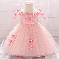 Платье в сеточку с бисером 0-3 года. Цвет розовый. Детское нежное платье.