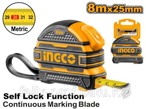 INGCO Рулетка измерительная 8мх25мм/ударопрочный обрезиненный корпус/ Unique design, фото 1