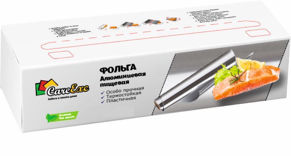 Фольга алюминиевая пищевая CareExc в коробке + нож 450мм*14мкр*50м