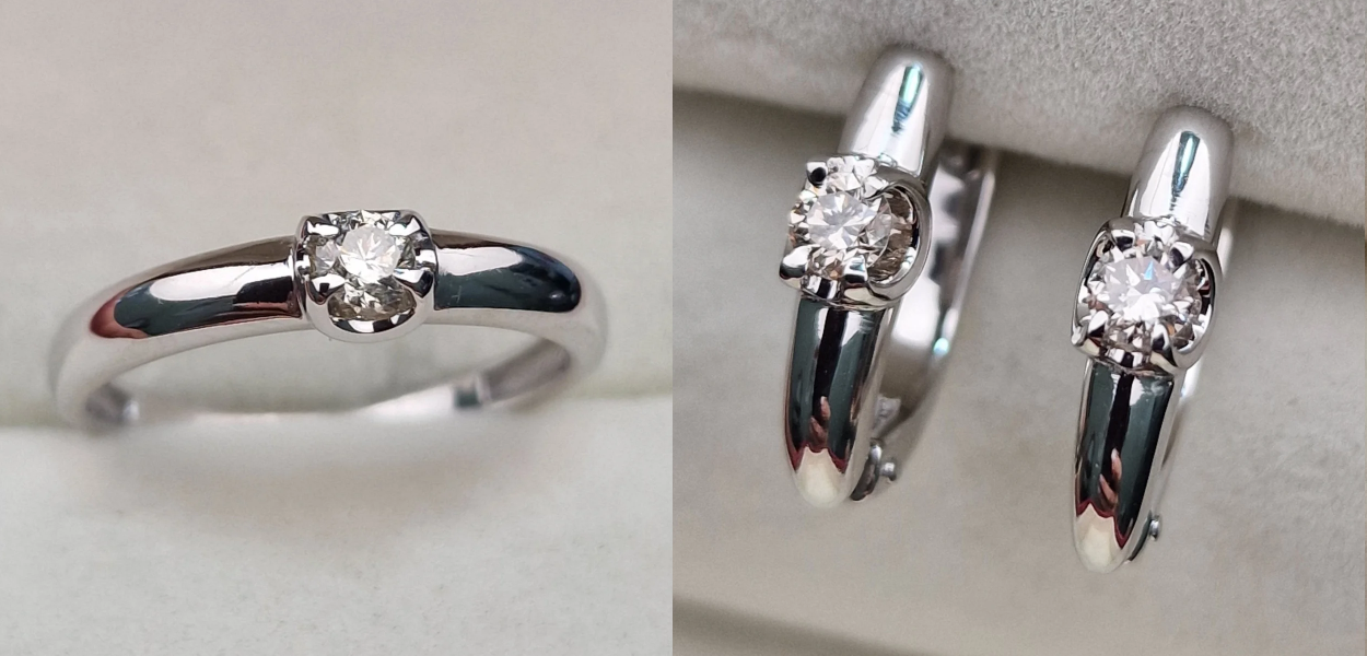 Золотой набор с бриллиантами (кольцо 0.134Сt VS2/I, VG - Cut , серьги 0.274Ct VS2/L, VG-Cut )