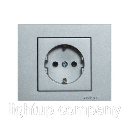 Розетка 1-я с заземлением Ovivo Grano графит со шторкой, фото 1