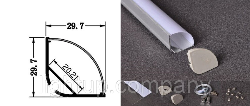 Алюминиевый светодиодный угловой профиль 30 х 30 мм