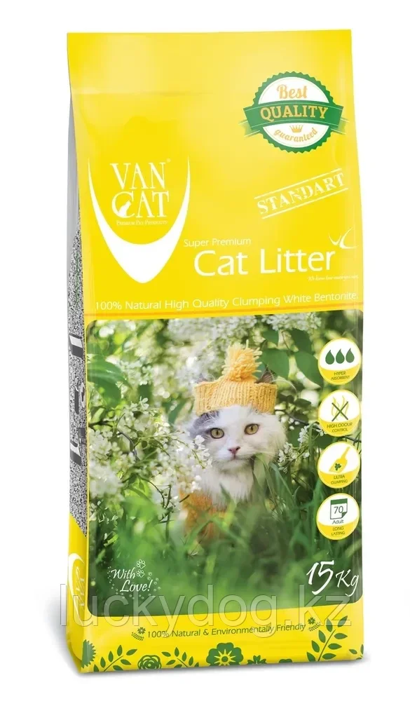 Van Cat Natural, 15 кг, без аромата комкующийся наполнитель для кошачьего туалета - фото 1 - id-p4140312
