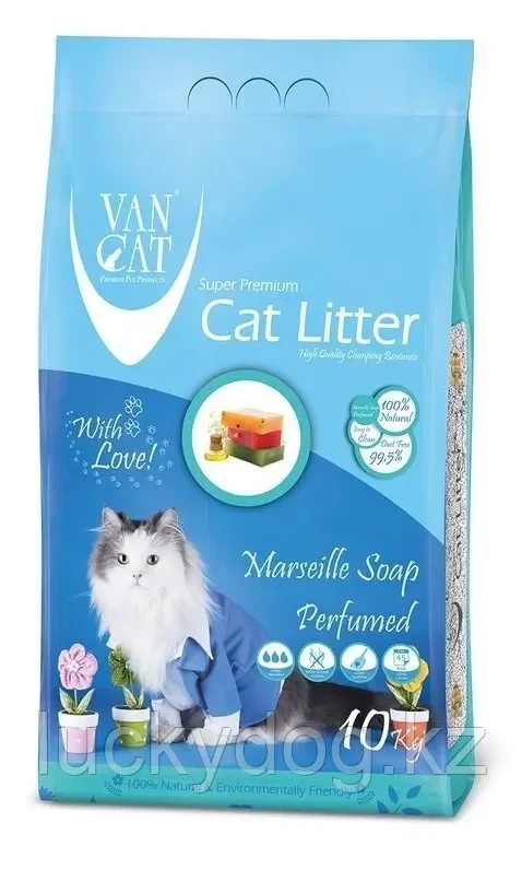 Van Cat Marsilla Soap, 10кг, с ароматом Марсельского мыла Комкующийся наполнитель без пыли