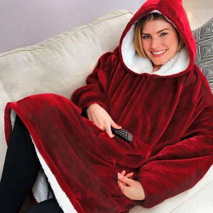 Плед-толстовка с капюшоном Huggle Hoodie Ultra Plush (Бордовый), фото 1