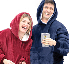 Плед-толстовка с капюшоном Huggle Hoodie Ultra Plush (Бордовый), фото 4