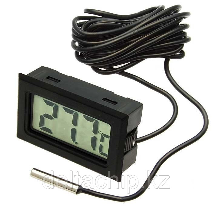ЖК термометр/гигрометр малогабаритный RUICHI HT-1 (LCD 16x35 мм, -50…+110 °С, чёрный, длина кабеля 2 м)