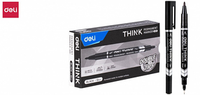 Маркер перманентный DELI двухсторонний, 0,5-1,0 мм, черный