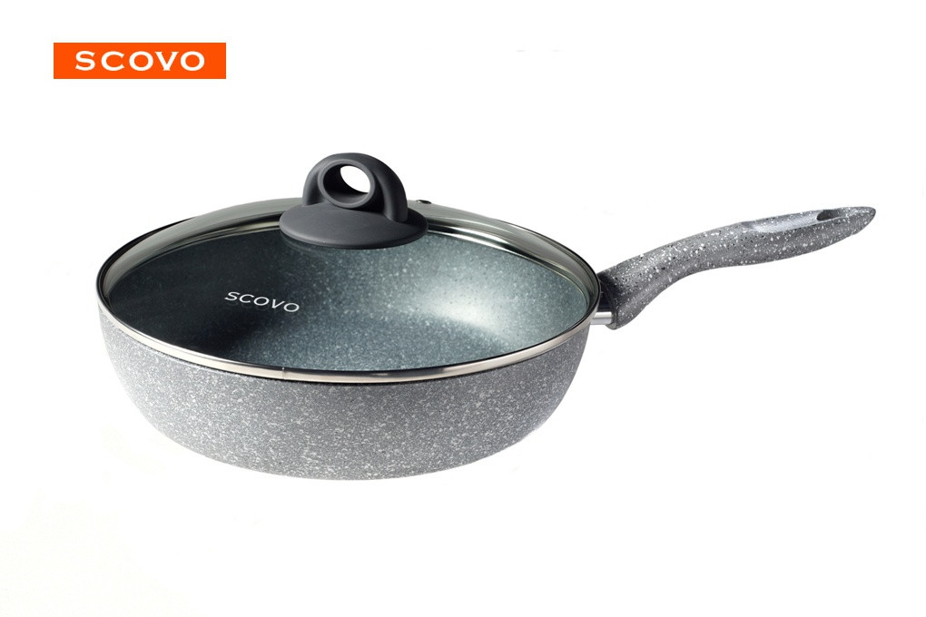Сотейник 24 см с крышкой Scovo STONE PAN ST-021 с антипригарным покрытием, фото 1