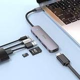 USB Хаб hoco hb28 HDTV + PD + USB3.0 + USB2.0 + SD + TF (60W 5в1), фото 4