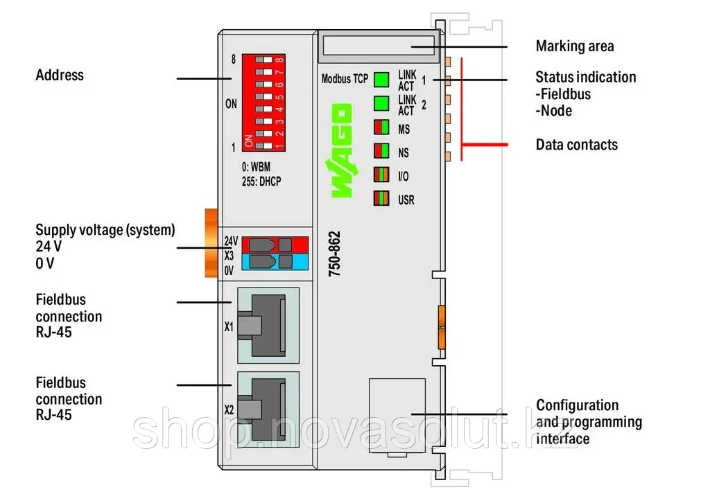 Контроллер Modbus TCP; 4-е поколение; 2 порта Ethernet; WAGO 750-862 - фото 2 - id-p104947572