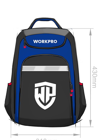 Рюкзак для инструментов WORKPRO с водонепроницаемым дном 430х210х450мм, фото 2