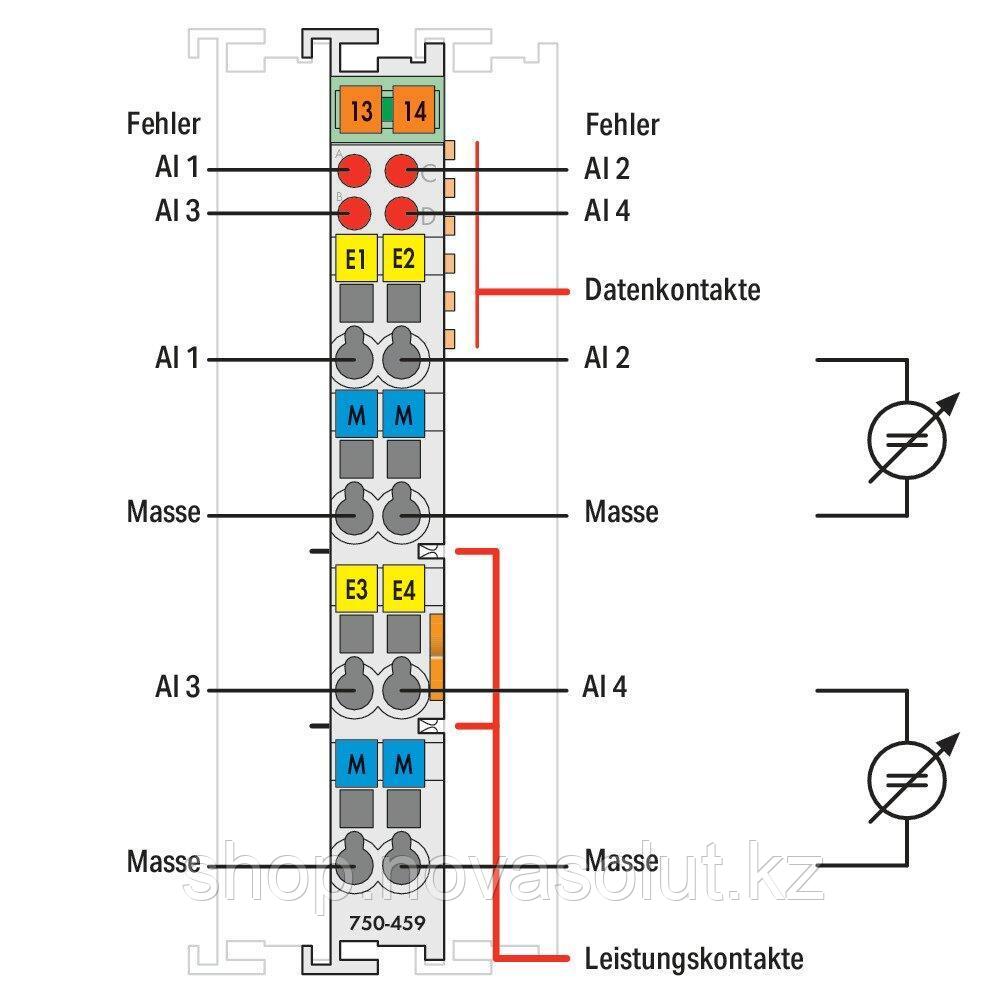 4-канальный аналоговый вход; 0 ... 10 В постоянного тока; односторонний WAGO 750-459 - фото 2 - id-p104963536