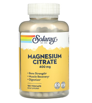Solaray, Цитрат магния, 400 мг, 180 растительных капсул