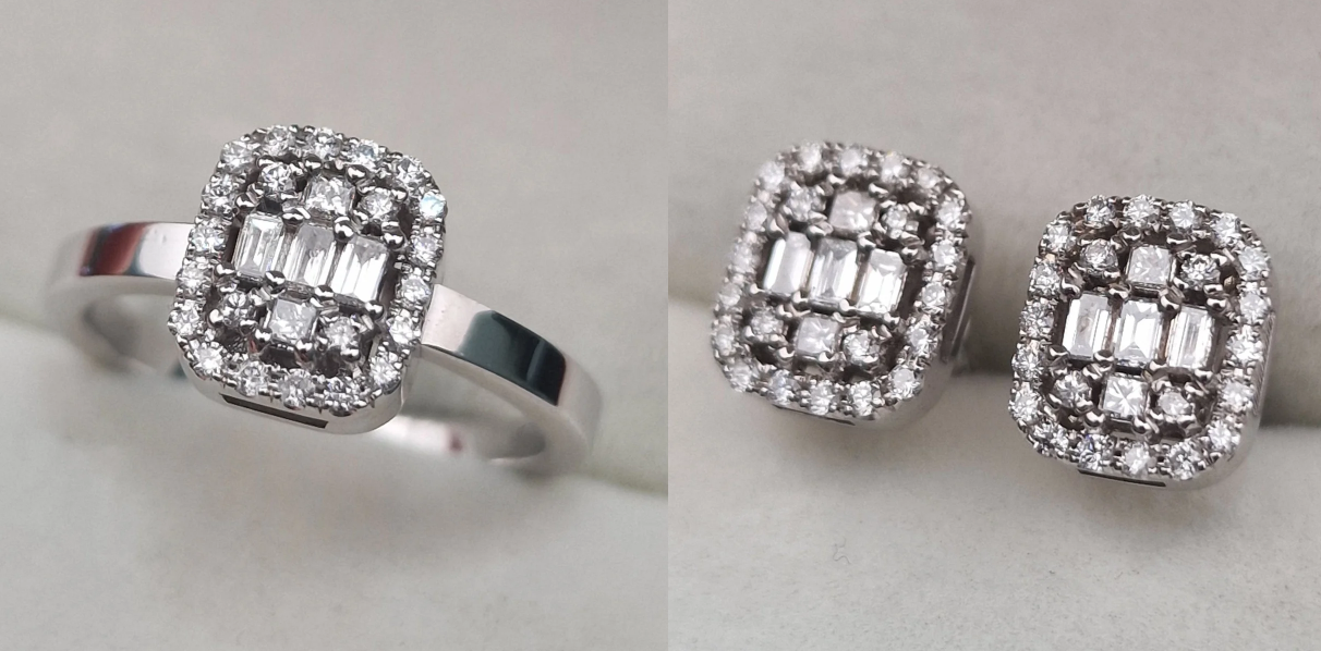 Золотой набор с бриллиантами (кольцо 0.25Сt VS2-SI1/H VG-Cut, серьги 0.51Ct VS2-SI1/J.H, VG-Cut)