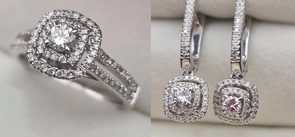 Золотой набор с бриллиантами (кольцо 0.49Сt SI2-SI1/I.H VG-Cut, серьги 0.80Ct SI2-VS2/I,H, VG-Cut )