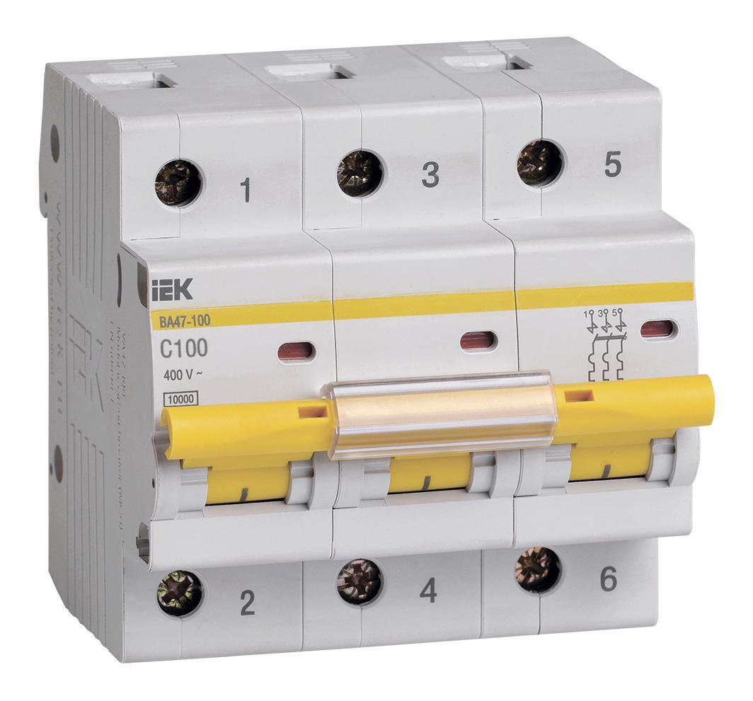 Выключатель автоматический IEK ВА47-100 MVA40-3-100-C 100A тип C 10kA 3П 400В 4.5 мод белый (упак.:1шт)