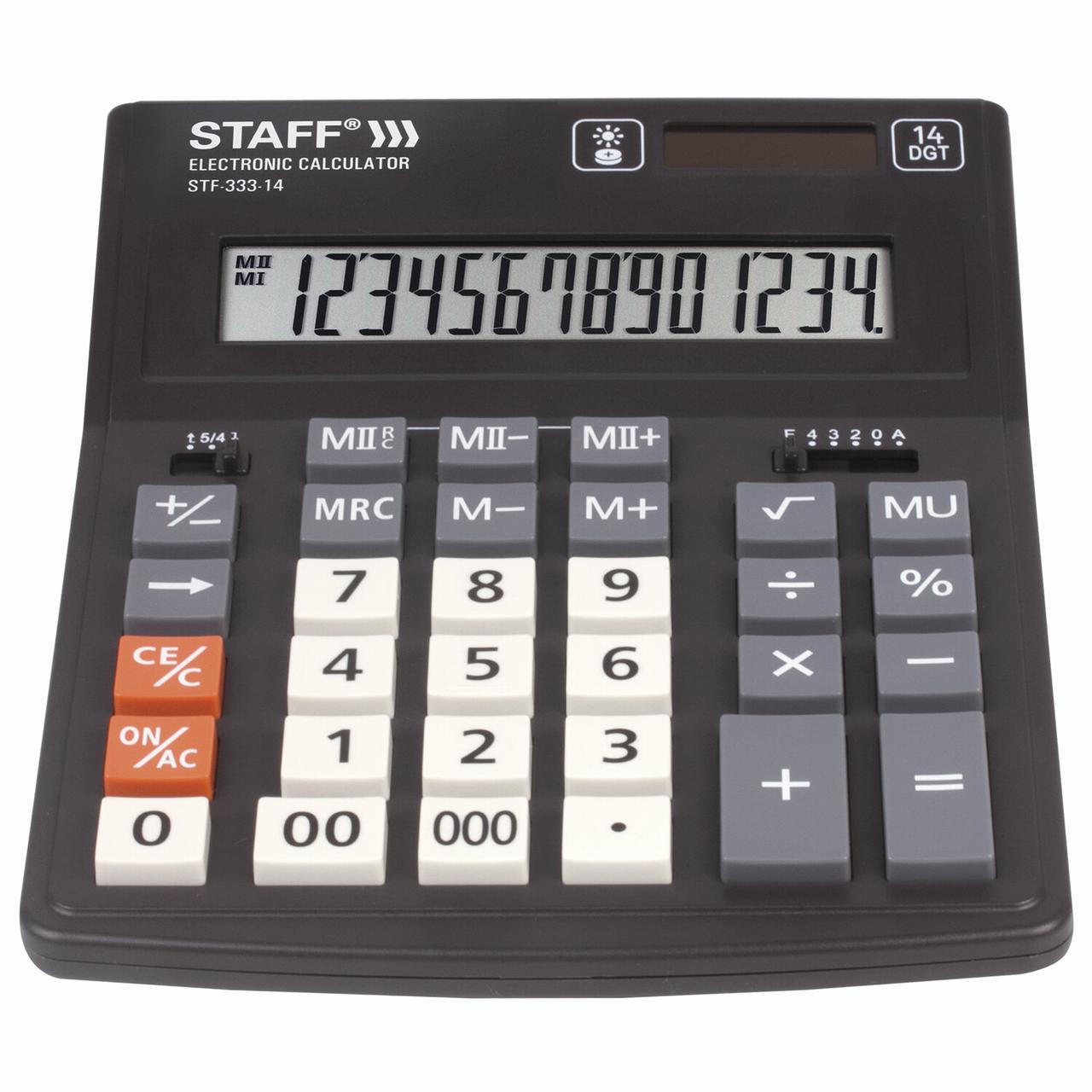 Калькулятор настольный STAFF PLUS STF-333 (200x154 мм), 14 разрядов, двойное питание - фото 1 - id-p105038043