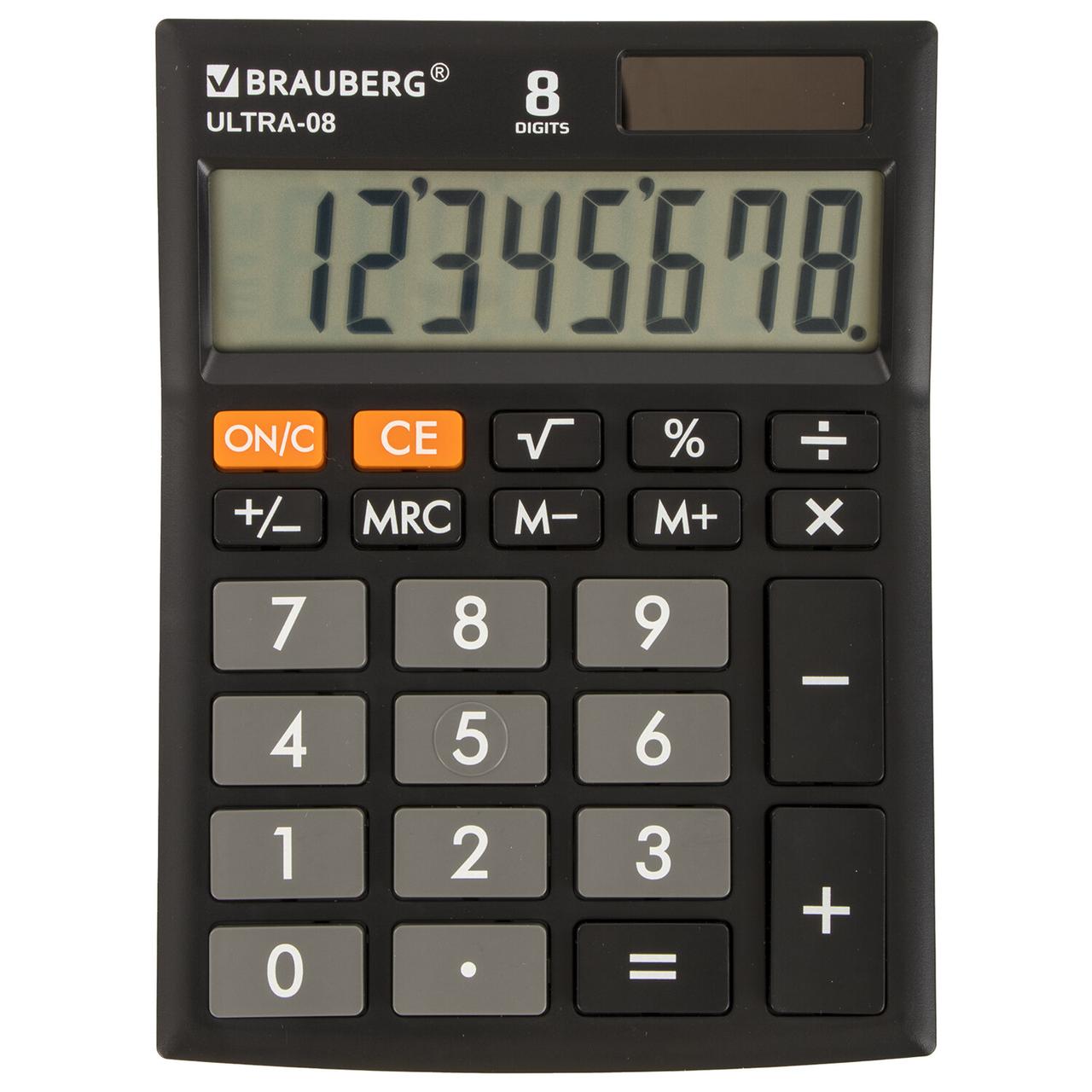 Калькулятор настольный BRAUBERG ULTRA-08-BK, КОМПАКТНЫЙ (154x115 мм), 8 разрядов, двойное питание, ЧЕРНЫЙ - фото 3 - id-p105038721