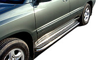 Пороги с накладным листом d60 ПапаТюнинг для Toyota Highlander 2 2004-2008